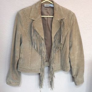 Newport News Tan Leather Jacket with Fringe